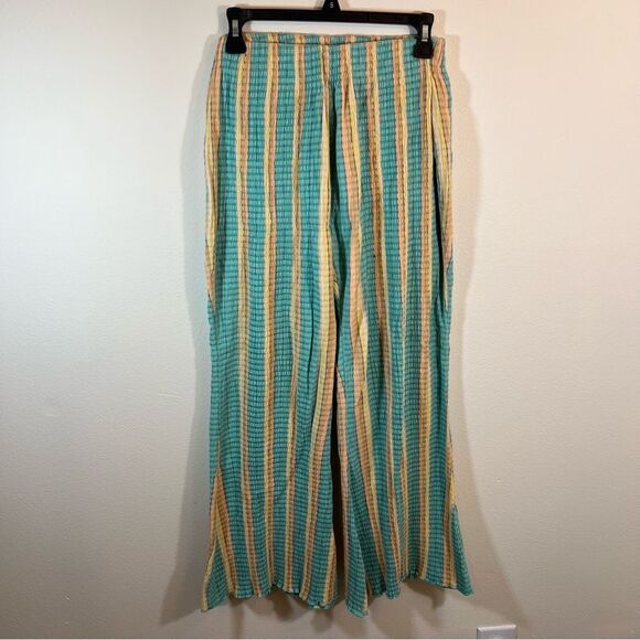 ✨ Free People Women’s Fine Line Slim Pants Aqua Orange Yellow Stripe XS - Picture 2 of 15
